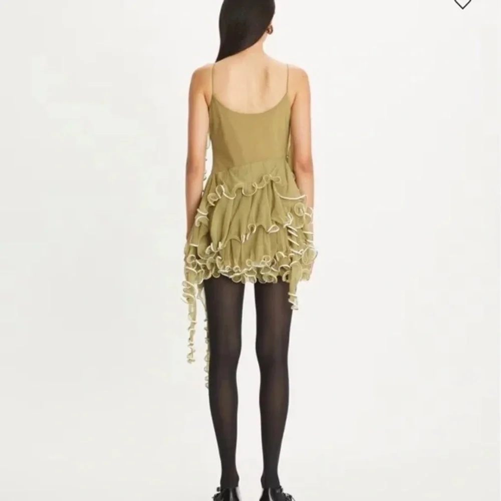 NWT $2498 Tory Burch Jellyfish Ruffled Leather-Trimmed Chiffon Mini Dress